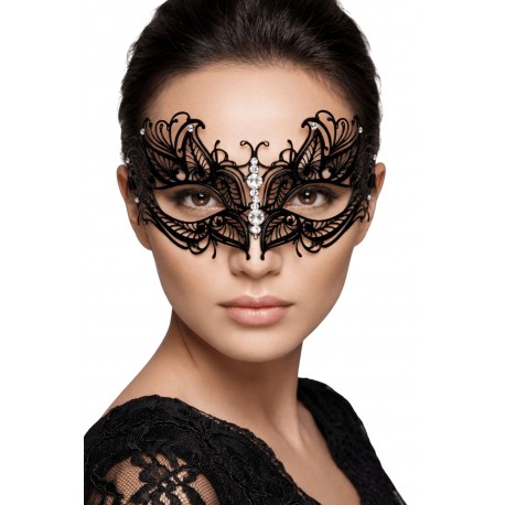 Masque vénitien Greta rigide noir avec strass - HMJ-005BK