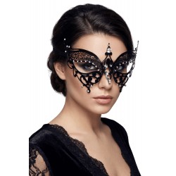 Masque vénitien Alida rigide noir avec strass - HMJ-026BK