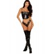 Bustier noir avec armatures en simili cuir, string assorti 