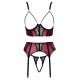 Ensemble Jarretelles 3 Pièces Rouge Foncé Noir - Cottelli