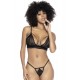Ensemble 3 pièces en fine dentelle florale noire 