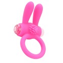 Anneau vibrant silicone rose avec oreilles de lapin - COR-003PNK