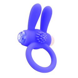 Anneau vibrant silicone bleu avec oreilles de lapin - COR-003BLU