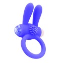 Anneau vibrant silicone bleu avec oreilles de lapin - COR-003BLU