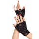 Gants noirs doigts ouverts dentelle florale 