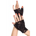 Gants noirs doigts ouverts dentelle florale 