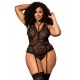 Body grande taille noir en dentelle florale avec harnais amovible - Mapalé
