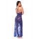 Robe longue transparente bleu royal en dentelle avec dos croisé et fente haute - Mapalé