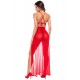 Robe longue transparente rouge en dentelle et résille avec string - Mapalé