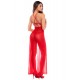 Robe longue transparente rouge en dentelle et résille avec string - Mapalé