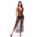 Nuisette transparente noire en dentelle avec décolleté plongeant et fentes latérales - Mapalé
