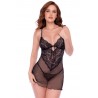 Nuisette transparente noire en résille et dentelle avec string - Mapalé