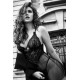 Nuisette transparente noire en résille et dentelle avec string - Mapalé
