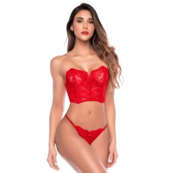 Ensemble 2 pièces bustier en dentelle rouge et string - Mapalé