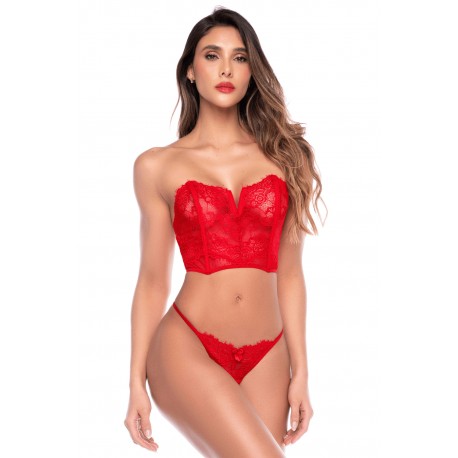Ensemble 2 pièces bustier en dentelle rouge et string - Mapalé