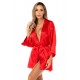 Peignoir court satiné rouge avec ceinture à nouer - Mapalé