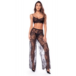 Ensemble 3 pièces en dentelle noire avec pantalon transparent - Mapalé