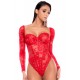 Body rouge à manches longues en dentelle avec armatures - Mapalé