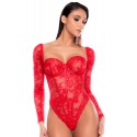 Body rouge à manches longues en dentelle avec armatures - Mapalé