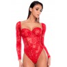 Body rouge à manches longues en dentelle avec armatures - Mapalé