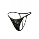 String noir en dentelle avec bijou et chaîne dorée - PM06G-BBLK