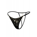 String noir en dentelle avec bijou et chaîne dorée - PM06G-BBLK