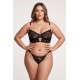 String noir en dentelle avec bijou et chaîne dorée - PM06G-BBLK