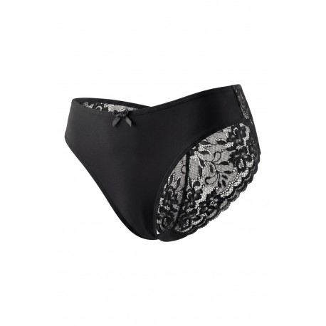Culotte noire en dentelle avec nœud en satin - PF09LBLK