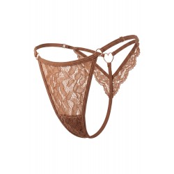 String taupe en dentelle avec bijou cœur doré - PA02MBRW