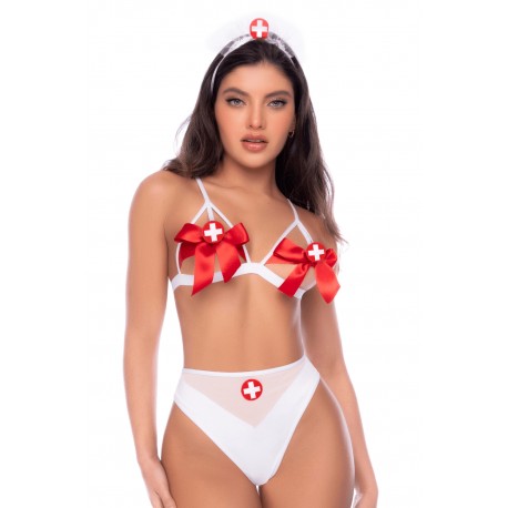 Déguisement infirmière 2 pièces avec soutien-gorge à lanières et nœuds - Mapalé