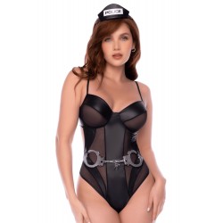 Body policier en résille transparente et wetlook avec détails métalliques - Mapalé