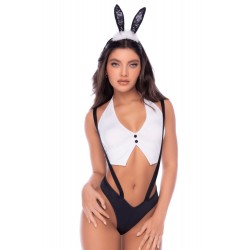 Déguisement lapine sexy 3 pièces avec oreilles, top court et culotte à bretelles - Mapalé