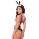 Déguisement lapine sexy 3 pièces avec oreilles, top court et culotte à bretelles - Mapalé