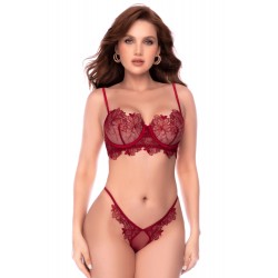 Ensemble 2 pièces en dentelle brodée bois de rose - Mapalé