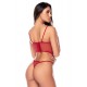 Ensemble 2 pièces avec bustier en dentelle brodée bois de rose, jarretelles et string - Mapalé