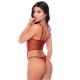 Ensemble 2 pièces avec bustier en dentelle brodée bois de rose, jarretelles et string - Mapalé