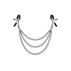 Pinces à seins réglables avec 3 chaînettes, gris métallisé - Dreamy Fetish