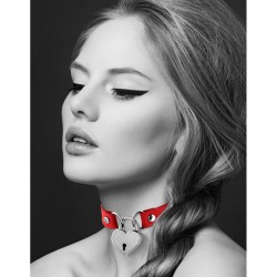 Collier en cuir rouge SM avec pendentif cadenas coeur argenté