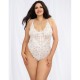 Body string grande taille blanc échancré dentelle avec jupe de maille transparente amovible