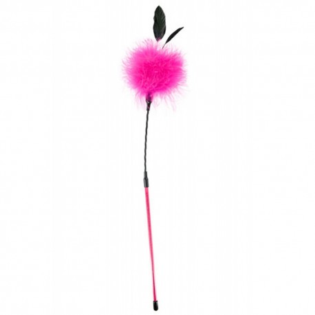 Cravache pompon rose avec petites plumes