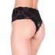 Tanga string noir grande taille large bande haute de dentelle florale