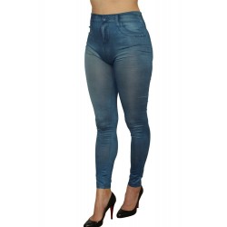 Legging bleu style jean moulant avec impressions sur poches