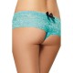 Shorty ouvert bleu turquoise court en dentelle