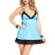 Nuisette turquoise satinée dentelle noire