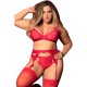 Ensemble 3 pièces rouge grande taille soutien-gorge string porte-jarretelles