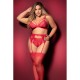 Ensemble 3 pièces rouge grande taille soutien-gorge string porte-jarretelles