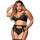 Ensemble 3 pièces noir grande taille soutien-gorge string porte-jarretelles