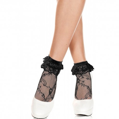 Chaussettes hautes en dentelle noire à volants - MH572BLK