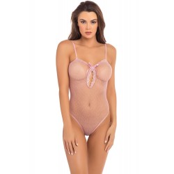 Body rose échancré en fine résille - REN7089ROS