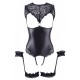 Body en dentelle et simili cuir ouvert avec menottes - OR2642239BLK